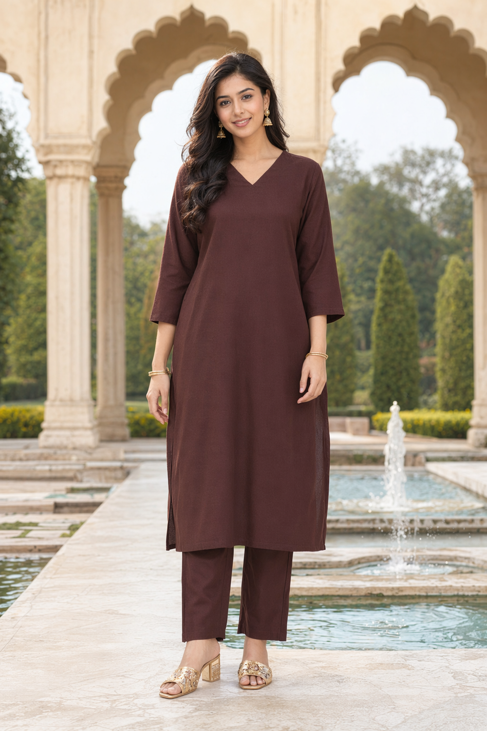 ISTOCAN Solid Rayon Plain V Neck Kurta Pant Set for Women and Girls