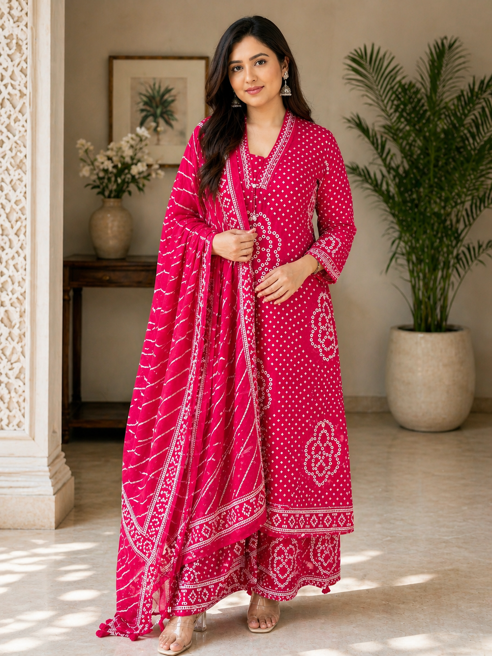 ISTOCAN Women's Rani Pink Cotton Printed Kurta Pant Dupatta Set | Soft Breathable Fabric | Elegant Ethnic Wear